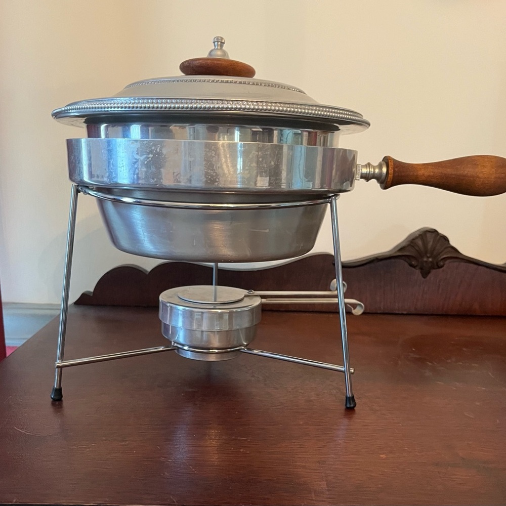 Vintage Chafing Dish with Wooden Accents